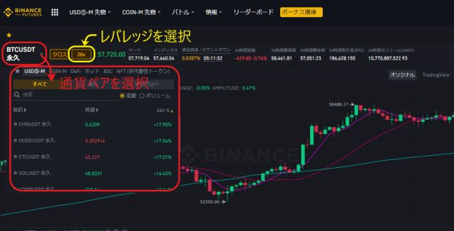 バイナンス（BINANCE）のレバレッジ設定